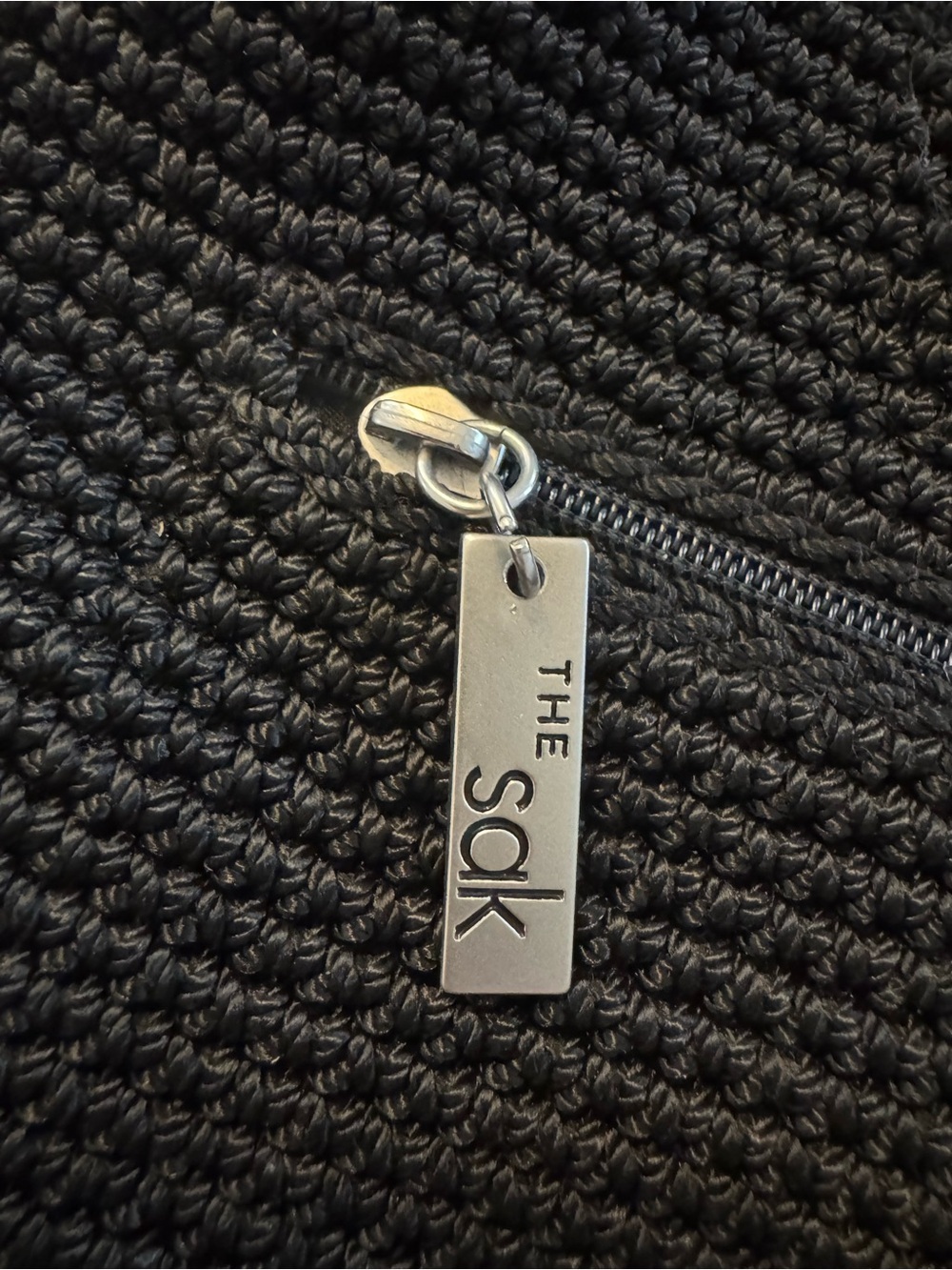 The Sak Black Crochet Shoulder Bag with Front Zipper - Picture 2 of 10